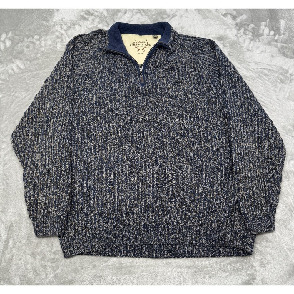 Cabelas Knit 1/4 Zip Sweater Mens 2XL XXL Blue Pullover Sweatshirt Hunting Trail